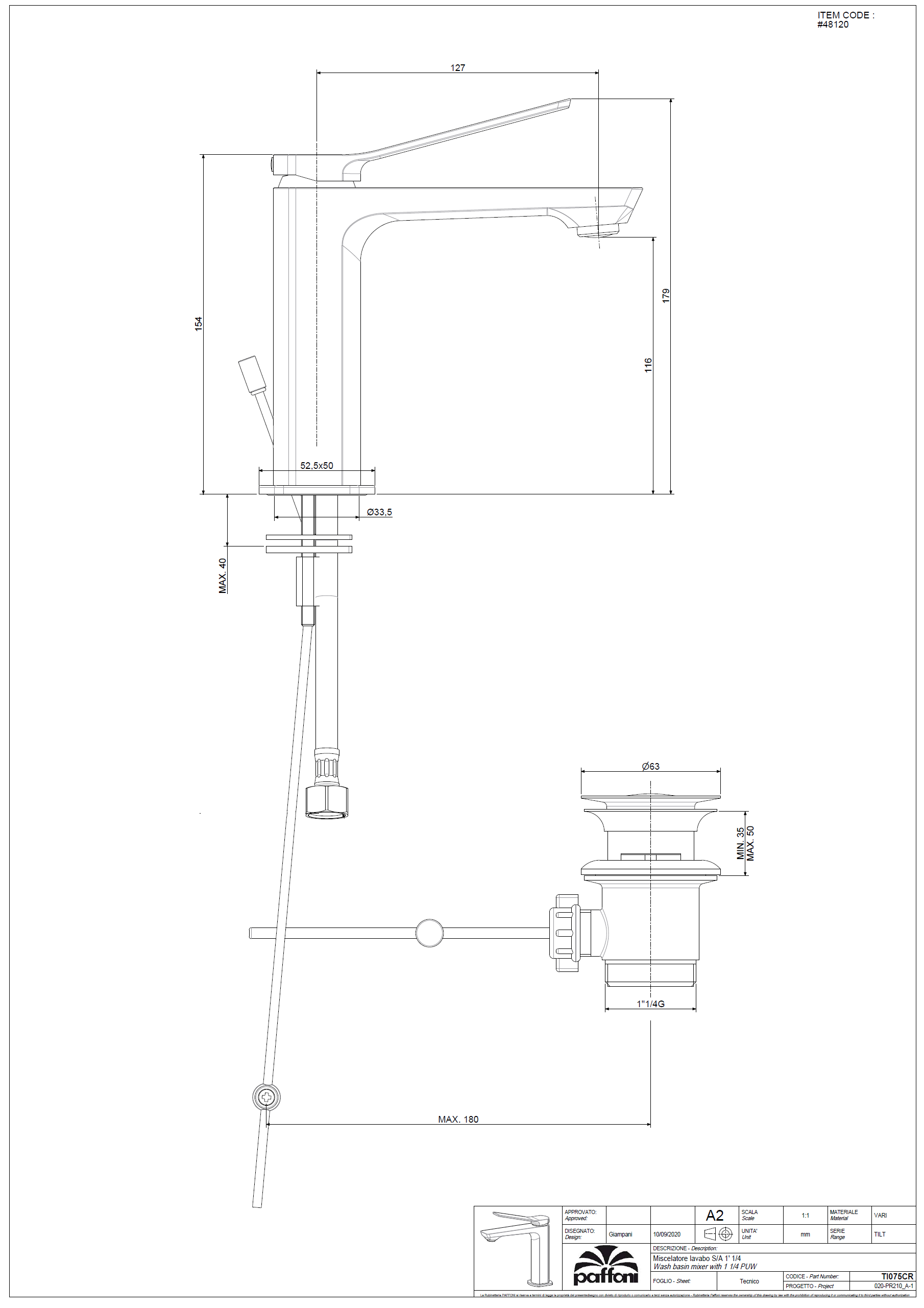 PAFFONI Basin Mixer TI075CR #48120 - Image 3